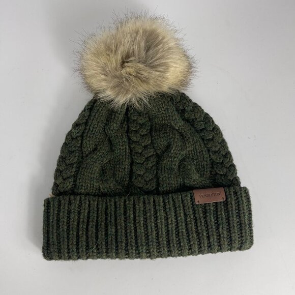 Pendleton Green Cable Knit Hat with Faux Fur Pom Pom – One Size - Picture 4 of 7